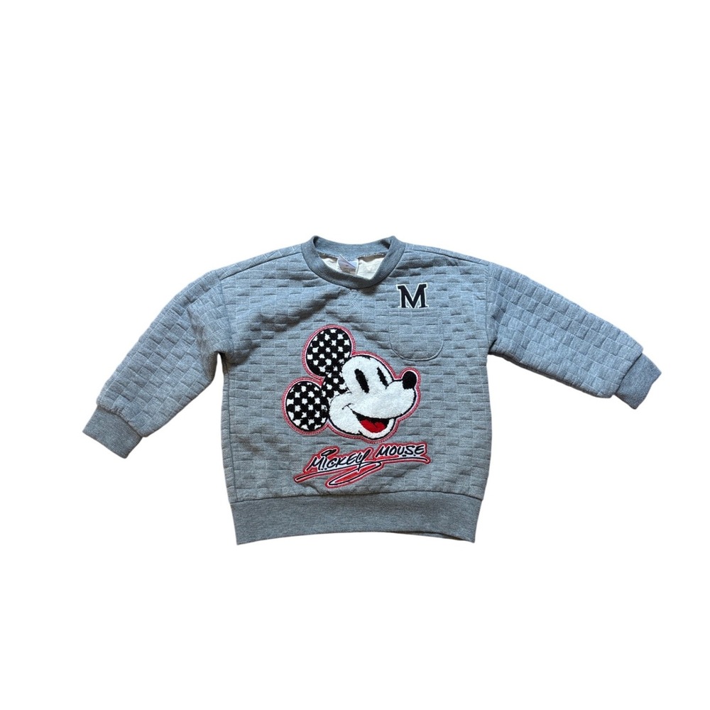 Disney Mickey‎ Mouse Sweatshirt Kids Gray Excellent Quilted Chenille SIZE 3T